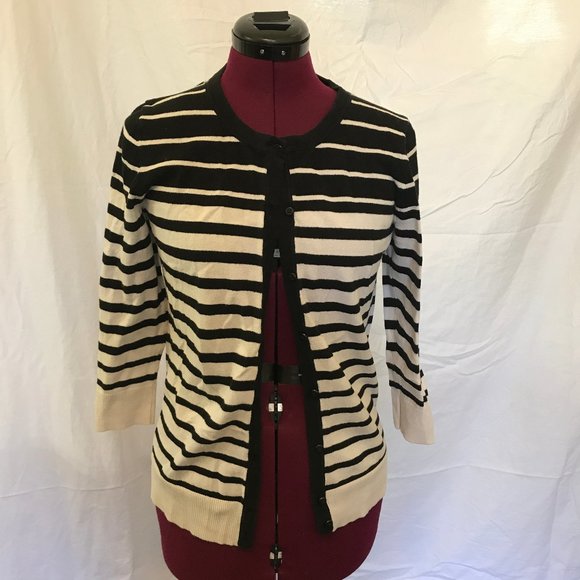Small Merona Black & White Stripe Button Cardigan - Picture 2 of 6
